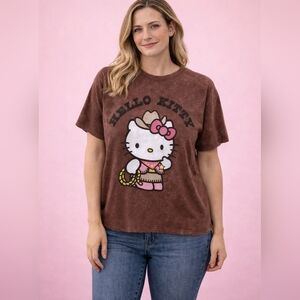 Hello Kitty Brown Graphic Tee Size M Sanrio Cute Cartoon Short Sleeve T-Shirt